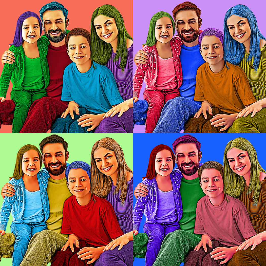 ArtYourFace, Pop Art, Andy Warhol, Vierer Raster, 4 Personen