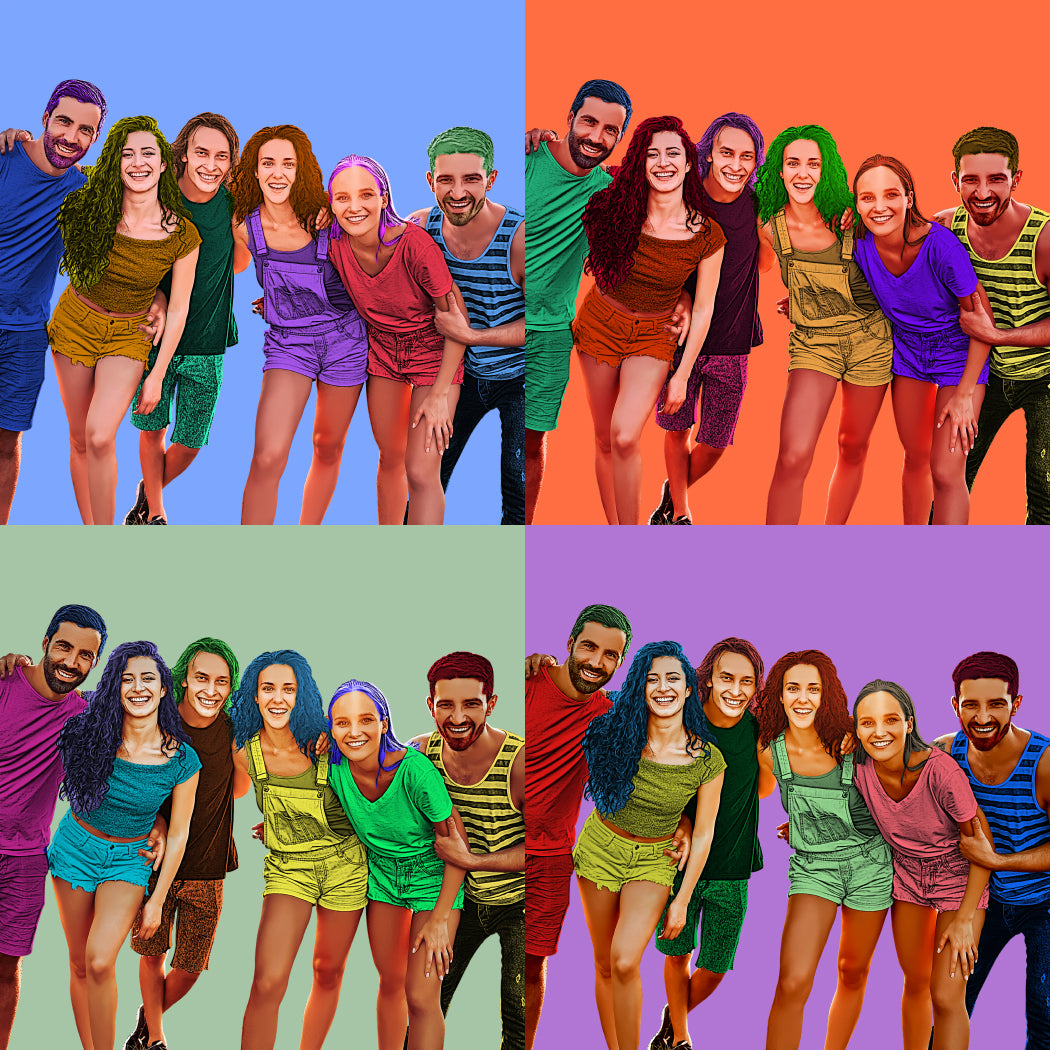 ArtYourFace, Pop Art, Andy Warhol, Vierer Raster, 6 Personen